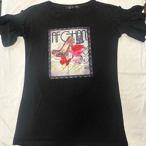 Black Fitted Ruffled T-Shirt